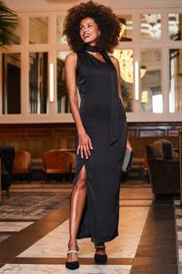 Атласное платье миди на одно плечо с завязкой на шее Sosandar, черный