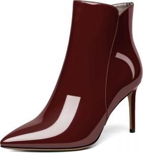 Женские ботильоны SAMMITOP на шпильке, ботильоны с высоким каблуком и сексуальной боковой молнией, модные ботильоны, обувь на осень и зиму, каблук 3,5'', Burgundy Patent