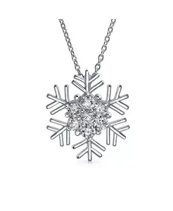 Праздничное ожерелье с подвеской из стерлингового серебра с микропаве из кубических цирконий и подвеской в виде снежинки на Рождество Bling Jewelry, silver