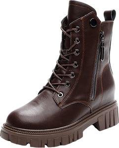 Женские зимние ботильоны на низком каблуке с платформой, кожаные, с молнией, удобные повседневные LIPPAN, Brown