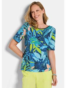 GOLDNER Трикотажная футболка с цветочным принтом синего/зеленого/узорчатого цвета