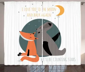 Штора ABAKUHAUS I Love You в деревенском стиле, Влюбленный медведь и лиса, присборенная штора из тесьмы для спальни с петлями и крючками, 280 x 225 см, сине-серый, оранжево-серый Abakuhaus