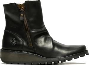 Женские ботильоны Fly MON944 на танкетке из кожи с молнией и челси Infinity Leather, Black