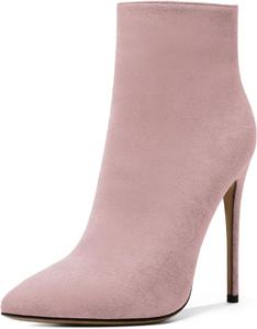 Женские ботильоны SAMMITOP на высоком каблуке-стойке, с боковой молнией, модные ботильоны, зимние туфли 4,5'', Pink