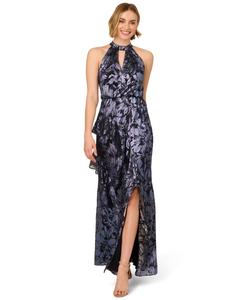 Женское платье с жатой металлизированной отделкой и завязками на шее Adrianna Papell, Navy