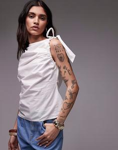 Топ Topshop из поплина с оборками на плечах без рукавов цвета слоновой кости