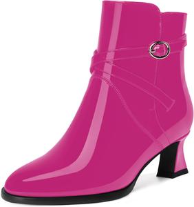 Женские офисные ботильоны FEMSTEP с округлым носком, ремешком на щиколотке, повседневной пряжкой, низким каблуком-колодкой 2 дюйма, Magenta