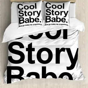 Пододеяльник ABAKUHAUS Proverb, Cool Story Babe Sarcasm, с защитой от клещей, подходит для аллергиков с наволочками, 155 x 220 см - 80 x 80 см, черно-белый