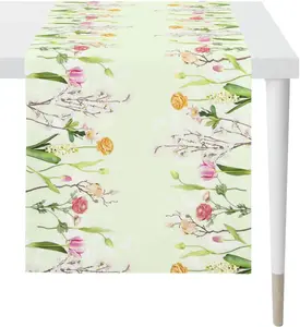 APELT дорожка для стола "6817 SPRINGTIME, весеннее украшение, весна ", (1 шт.), с цветочным мотивом, цифровая печать 46х140 см, светло-зеленый