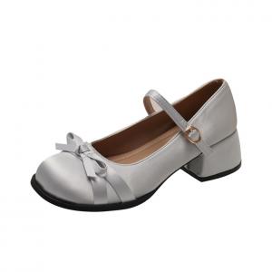 Take the Qin Женские туфли Мэри Джейн на массивном каблуке серебристые, цвет Silver