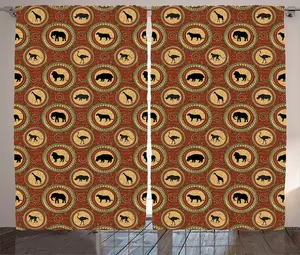 Штора ABAKUHAUS Safari Rustic, с изображением африканской обезьяны, льва, носорога, присборенная тесьма для спальни с петлями и крючками, 280 x 225 см, горчично-коричневый цвет Abakuhaus