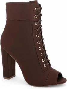 Женские ботильоны Liliana с открытым носком на шнуровке и массивном каблуке, Brown