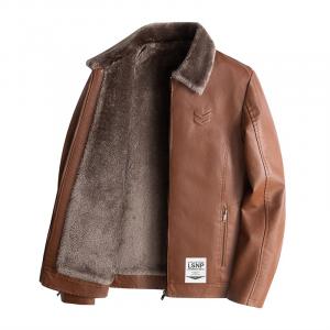 Кожаная куртка Unisex с меховым воротником Moderate LISENPOK, красный коричневый