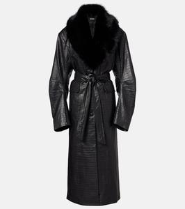 Кожаное пальто с эффектом крок Rotate, Black