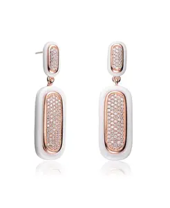Серьги-Подвески из белой керамики с покрытием из 18-каратного розового золота и прозрачными кубическими цирконами Rachel Glauber, pink
