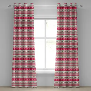 Шторы на люверсах ABAKUHAUS Nordic, классический рождественский узор с оленями, снежинками, деревьями, дизайн ручной работы, декоративные двухпанельные шторы, 280 см x 175 см, цвет: зеленый, белый, розовый Abakuhaus