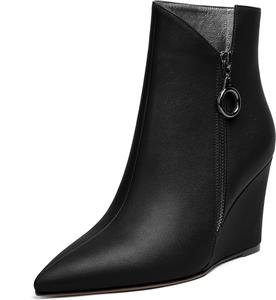 Женские ботильоны Eldof на танкетке с острым носком и молнией, короткие ботинки на каблуке 3,5 дюйма для ходьбы, Matte Black