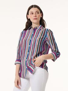 Рубашка Petite Striped с воротником на пуговицах спереди, крепдешин Jones New York, цвет jones black/bright orchid multi