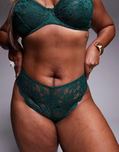 Бразильский комплект нижнего белья Curve Margot с кружевом и высоким вырезом в цвете «лесной зеленый» от ASOS DESIGN Asos Curve