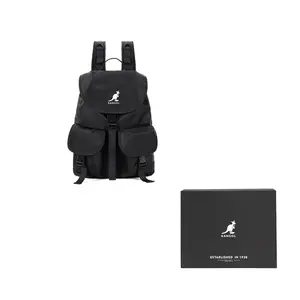 KANGOL Тканевый рюкзак для поездок на работу повседневный спортивный унисекс большого размера ледниково-голубой/персиково-розовый/черный/хаки/защитно-зеленый, Black