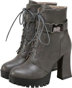 Уникальные женские ботильоны на платформе с высоким каблуком, круглым носком, боковой молнией, шнуровкой и пряжкой, модные короткие ботинки, зимняя обувь Uniquelly, Grey