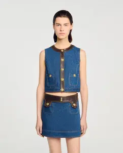 Женский топ из денима и кожи Sandro, синий