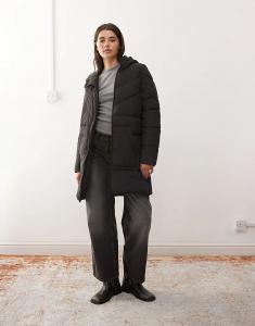 Удлиненный пуховик Noisy May с капюшоном, черный