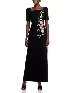 Платье из крепа с цветочной аппликацией Teri Jon By Rickie Freeman, черный
