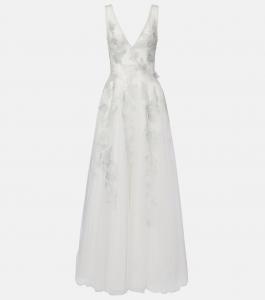 Свадебное платье из тюля с открытой спиной, расшитое бисером Costarellos, белый