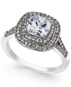 Кольцо с двойным хрустальным ореолом в центре, созданное для Macy's Charter Club, silver