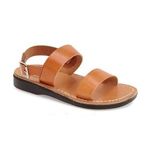 Унисекс - кожаные сандалии Golan Slingback Flat Sandal в бежевом цвете Jerusalem Sandals