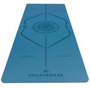 YOGATERRAE Нескользящий коврик для йоги из натурального каучука PU - MANDALA BODY LINES Polar Blue