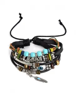 Женский черный браслет из кожи в стиле бохо Sohi, black