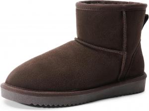 Зимние ботинки DREAM PAIRS для женщин из натуральной замши с подкладкой из искусственного меха, противоскользящие, теплые зимние ботильоны, слипоны с подошвой из пены с эффектом памяти, мягкие классические низкие ботинки ClassicⅡ, Brown