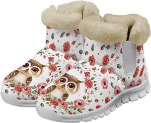 Женские теплые зимние ботинки с меховой подкладкой, нескользящие, на липучке, удобные повседневные рабочие ботинки, утолщенные, размеры 36-41 Qoiuvncy, Owl And Roses