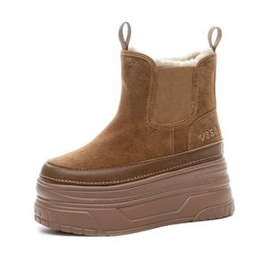 Теплые, износостойкие, увеличивающие рост, с противоскользящим покрытием, короткие зимние ботинки для женщин Shoe cabinet floral language, Coffee-Fleece-Lined Thermal