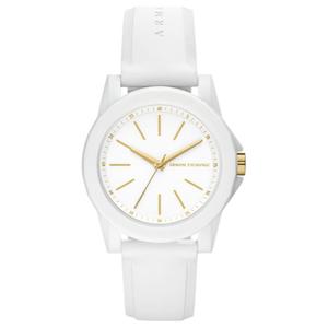 Часы AE с кварцевым механизмом на силиконовом ремешке с белым циферблатом для женщин в подарочной упаковке ARMANI EXCHANGE