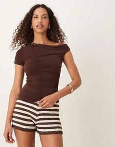 Топ Cotton On Nikki с короткими рукавами и сборками в бордовом цвете Cotton On