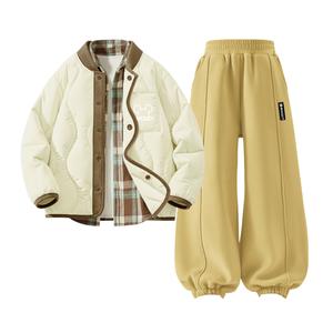 Детская повседневная спортивная одежда с круглым вырезом и утолщенным воротником Disney, [thickened and fleece-lined]thick board di line k экрю+di h long hook-and-loop k deep autumn желтый+solid rum коричневый plaid