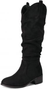 Женские свободные сапоги средней длины из искусственной замши с толстым низким каблуком, модные осенние и зимние сапоги на каждый день JMdfcqer, Black