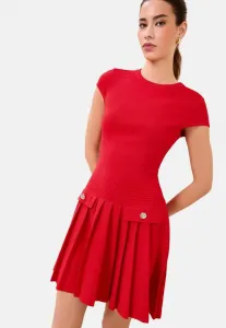 Платье-Комбинезон в стиле милитари с короткими рукавами и плиссировкой, прямого кроя, в стиле милитари. Lipsy, Red