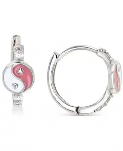 Маленькие серьги-кольца с кубическим цирконием и эмалью «Инь-Ян», 0,51 дюйма Macy'S, pink/silver
