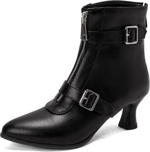 Женские ботильоны Elbslutt с низким каблуком-кистенок, заостренным носком, на щиколотку с молнией, пряжками и ремешками, короткие ботинки, обувь для платьев, Black