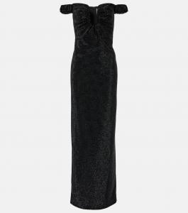Платье с открытыми плечами, украшенное кристаллами Roland Mouret, Jet Black
