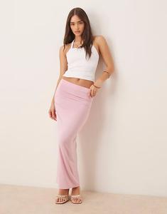 Юбка макси из трикотажного трикотажа Soft Touch от Gina Tricot co-ord с присборенными боковыми деталями розового цвета