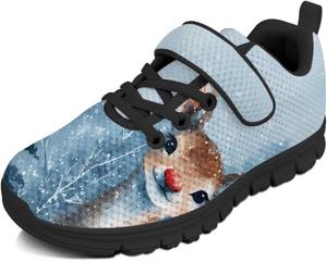 Детские спортивные кроссовки для девочек на рождественскую тематику с застежкой-липучкой, милым принтом, из дышащей сетки, для малышей и детей постарше, размер US 10.5-2.5 Watdotory, Cute Snow Deer Elk