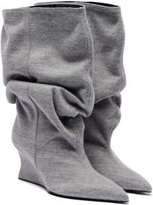 Женские ботильоны на клиновидном каблуке, свободного кроя, ковбойского стиля, короткие, с пряжками, заклепки, заостренный носок, рок-стиль, для вечеринки, свадьбы, офиса NSZPD, Grey