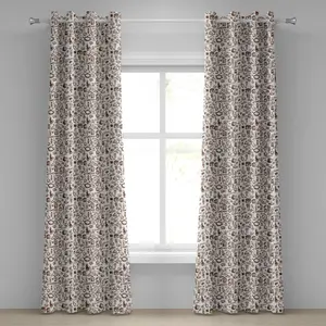 Шторы на люверсах ABAKUHAUS, с изображением прохладного напитка, кофе, американо, мокко, эспрессо, сердца, баннера, чашек для торта, монохромные, декоративные, двухпанельные, 280 см x 260 см, коричнево-белые Abakuhaus