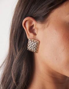 Квадратные серьги-гвоздики с плетеным узором из золота Reclaimed Vintage