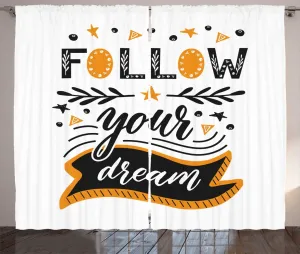 Шторы ABAKUHAUS Dream Rustic, популярный слоган Изысканная природа, универсальные ленточные шторы для гостиной с петлями и крючками, 280 x 175 см, цвет: оранжевый, черный, белый Abakuhaus